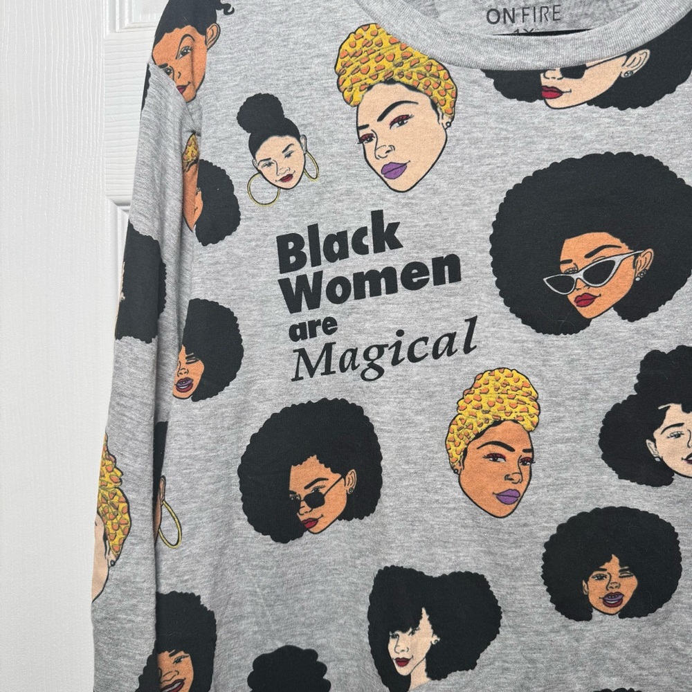 Black Women Are Magical Graphic Tee Long Sleeve Gray 1X Statement - Picture 2 of 4